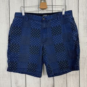 Chaps Men's W36 Blue Flat Front Printed Patchwork 100% Cotton Bermuda Shorts